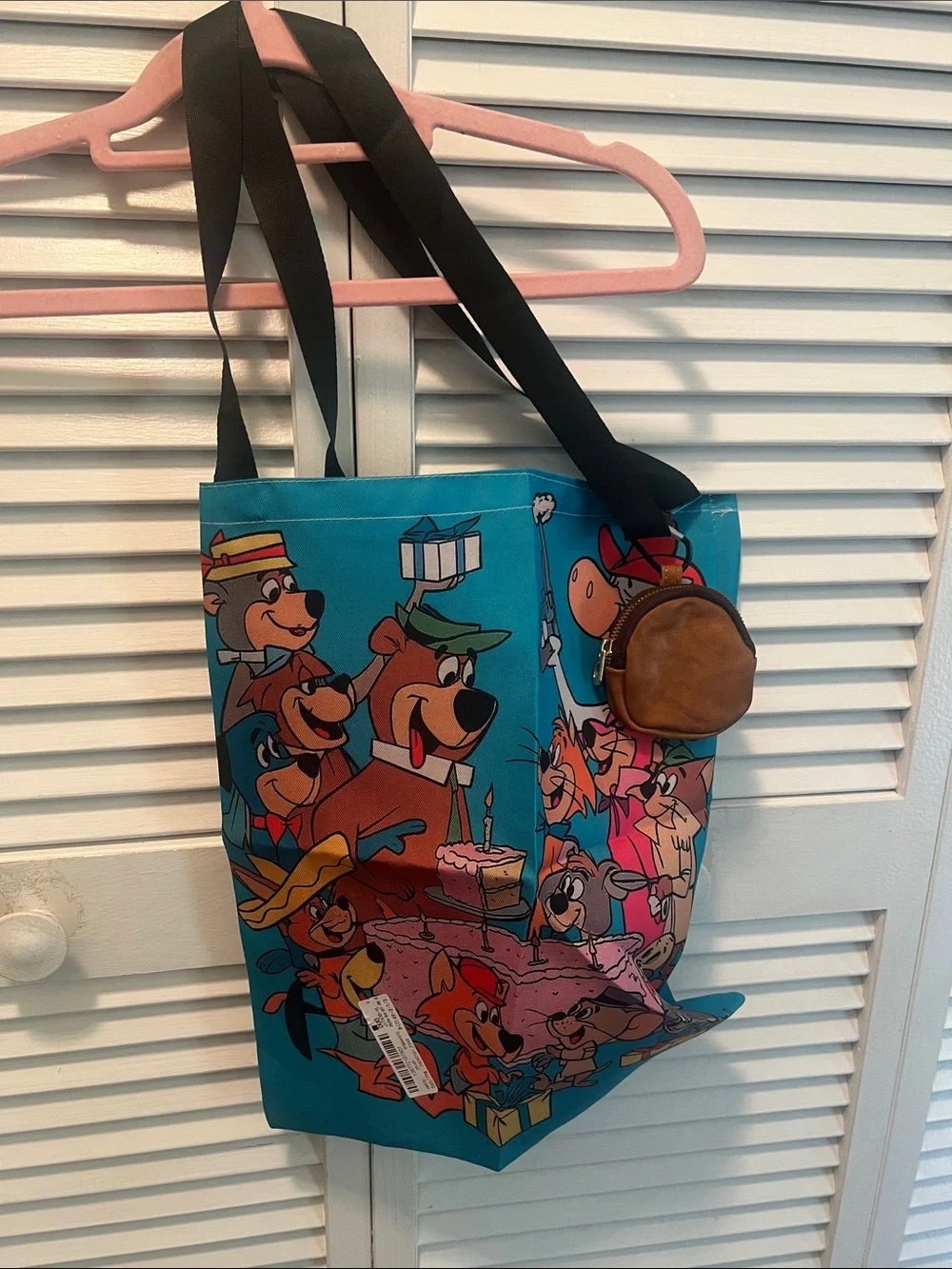 #2410* Unisex’s Blue Cartoon-Print Tote Bag with Brown Coin Pouch